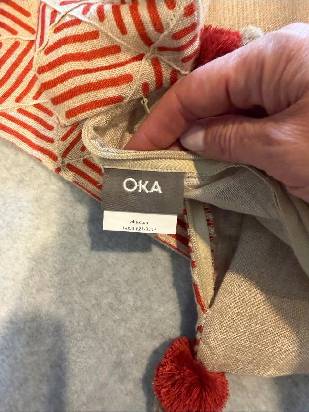 Oka Cushion Covers Brick Red And Pine Green Print On Linen Zipper 19.5 In Square
